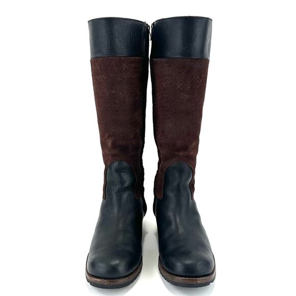 Ugg Australia Knee High Winter Boots Sz 11 Black Leather Brown Suede Wool Lining - Picture 12 of 15